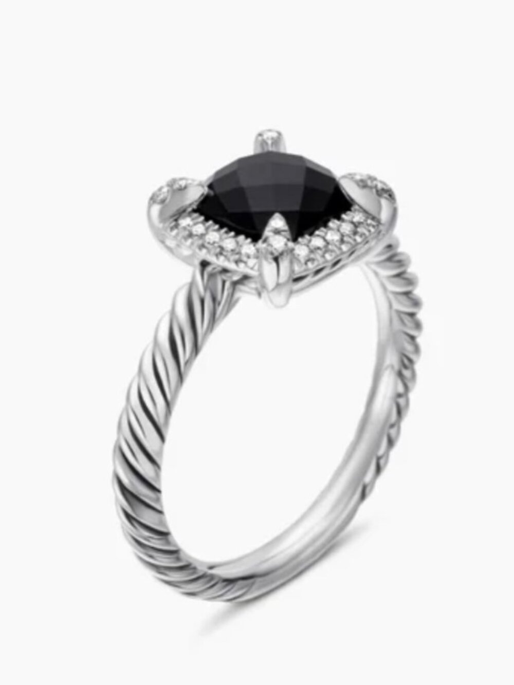 David Yurman Petite Chatelaine Pave Bezel Onxy Diamond Ring - Size 5